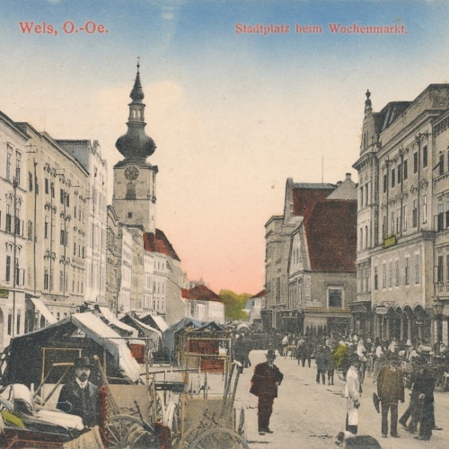 AK Wels Stadtplatz beim Wochenmarkt Oberösterreich (6691)