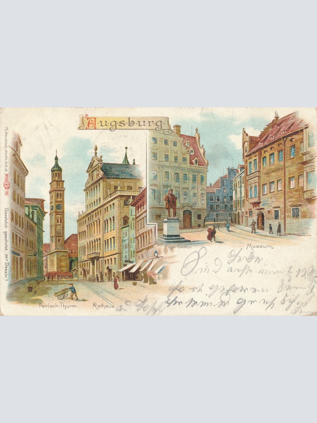Litho - Karte gruss aus Augsburg Bayern (6607)