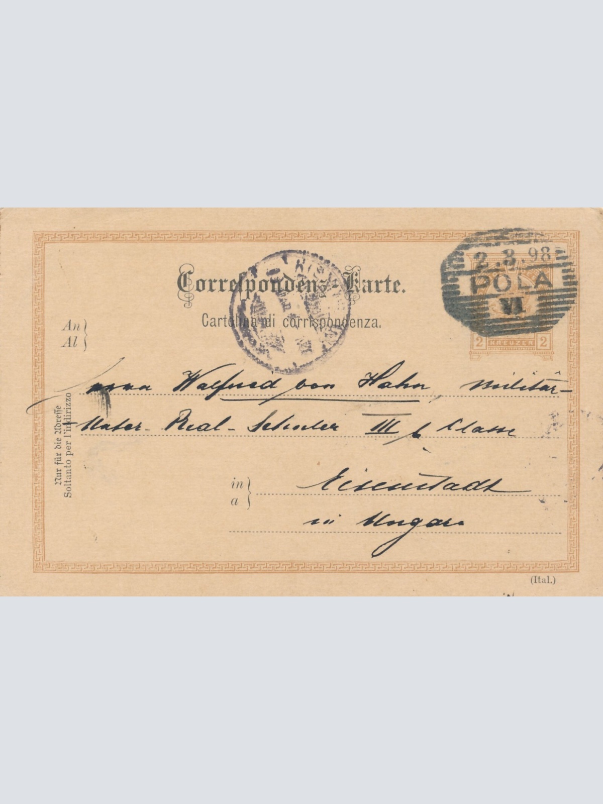 2 Kreuzer Ganzsachen - Karte 1898 aus Pola (8685)