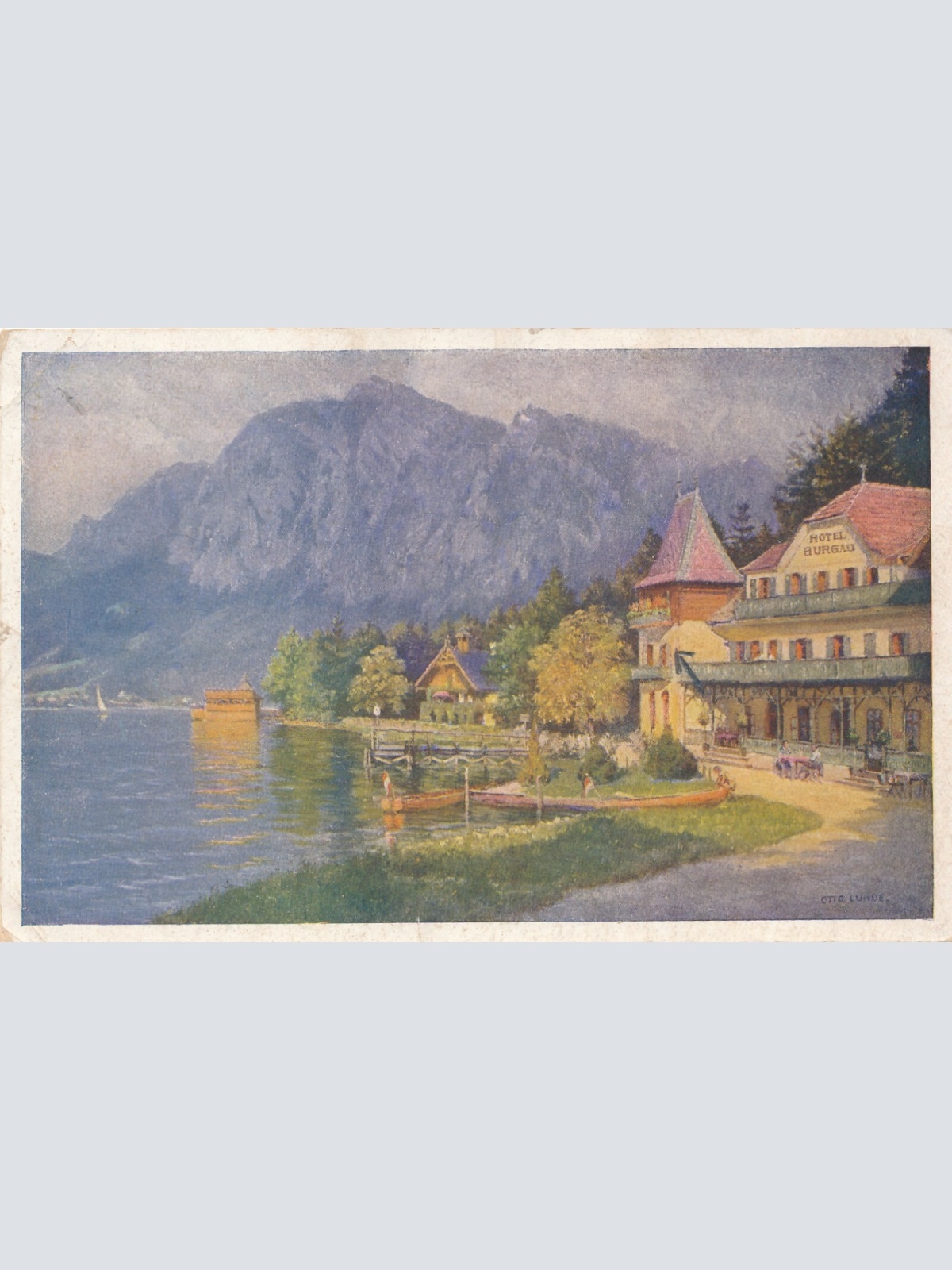 AK aus Burgau am Attersee mit Hotel Oberösterreich Ansichtskarte (8672)