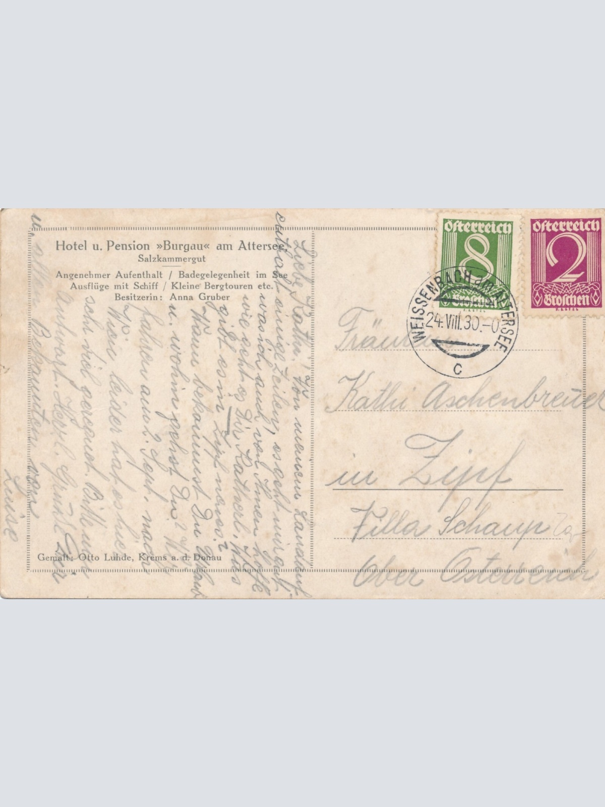 AK aus Burgau am Attersee mit Hotel Oberösterreich Ansichtskarte (8672)