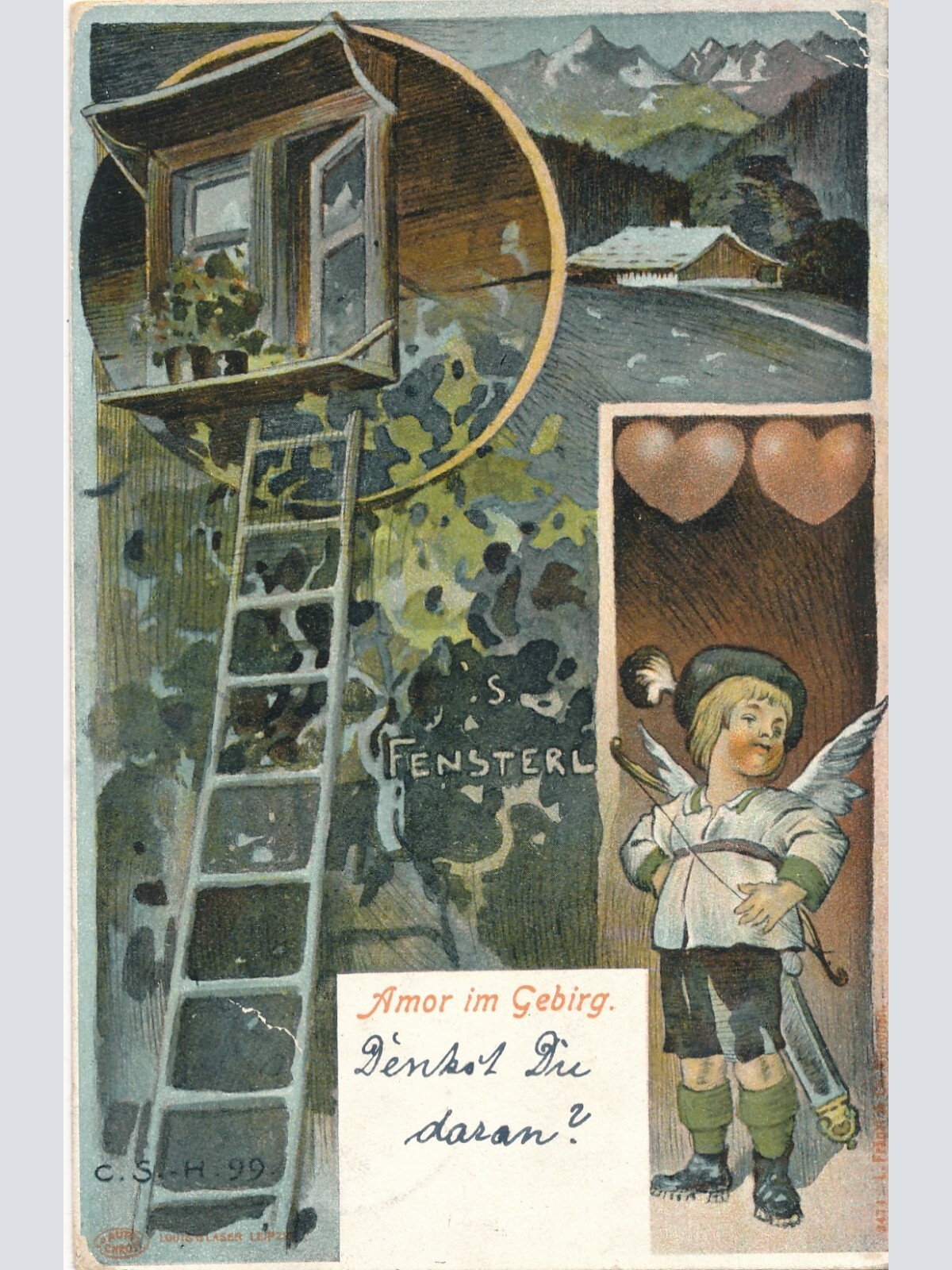 Litho - Karte Amor im Gebirge Ansichtskarte (8631)