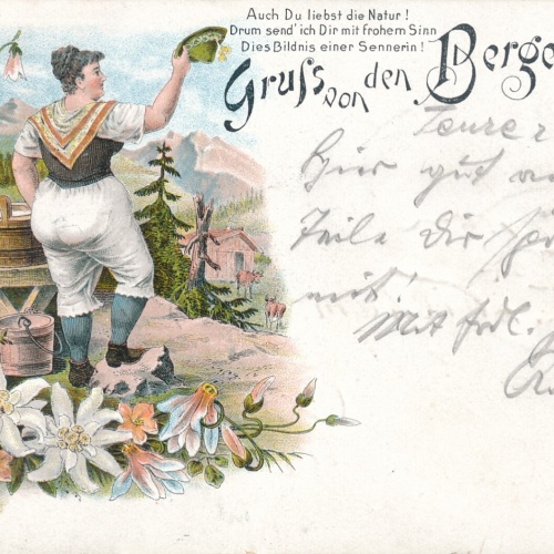 Litho - Karte gruss aus den Bergeshöhen mit Kuh Ansichtskarte (8633)