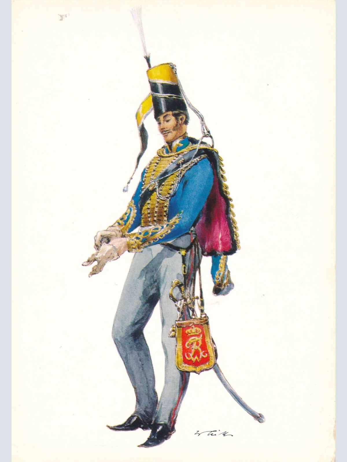AK Uniform vom Kaiserreich Preußen 1840 Husaren Offizier Ansichtskarte (8691)