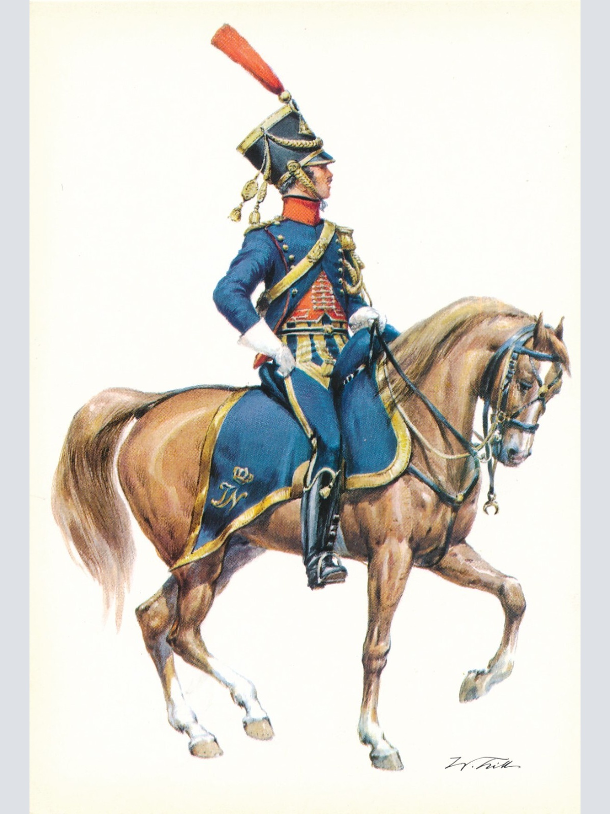 AK Uniform Königreich Westfalen 1810 Pferde Garde Hauptmann Ansichtskarte (8710)