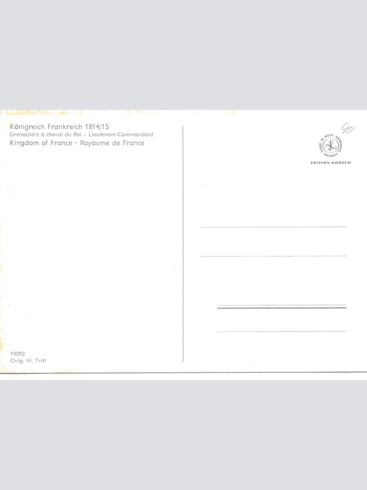 AK Uniform Königreich Frankreich 1814 Grenadier Leutnant Ansichtskarte (8704)