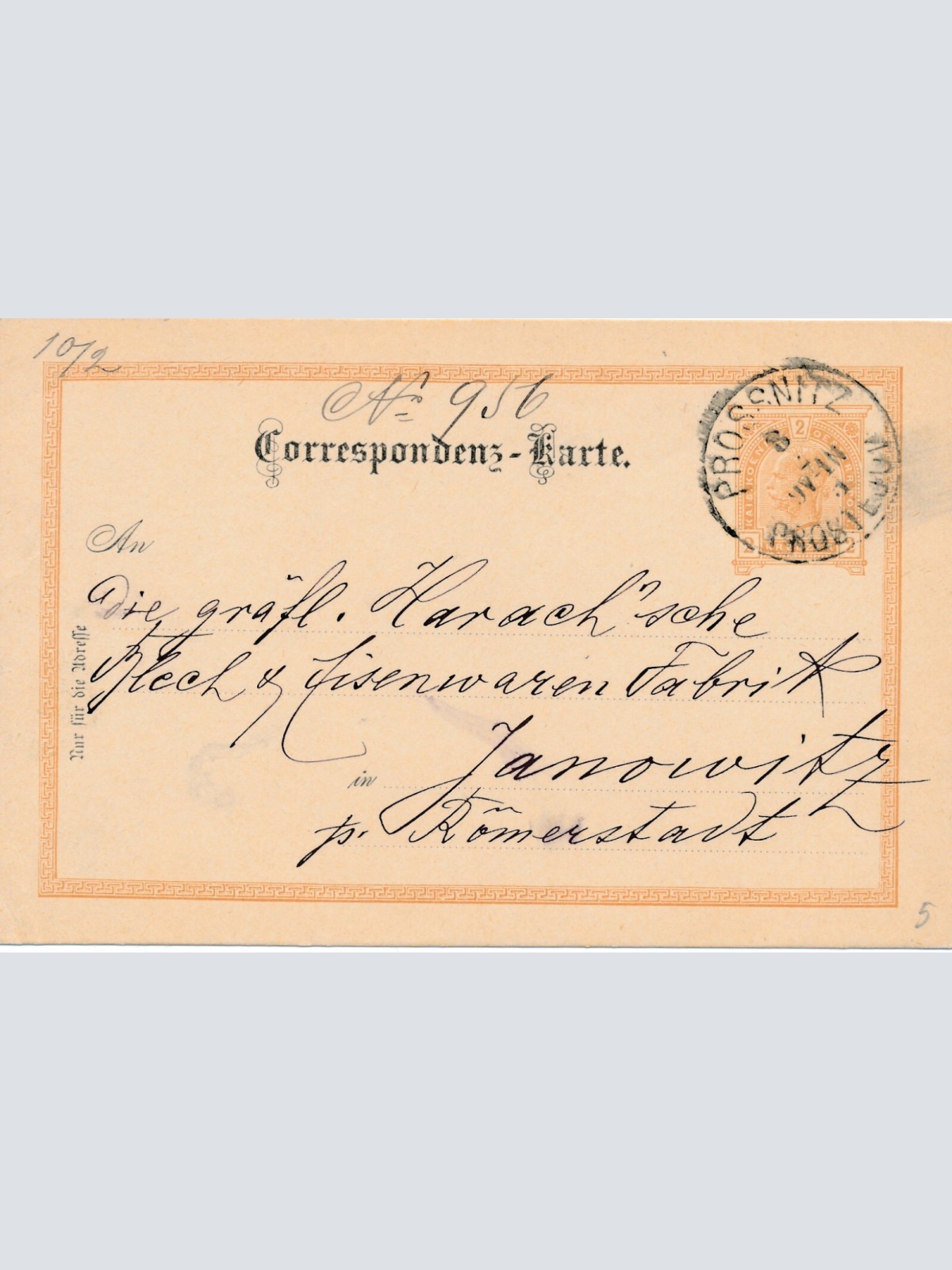 2 Kreuzer Ganzsachen - Karte 1893 aus Prossnitz (8396)