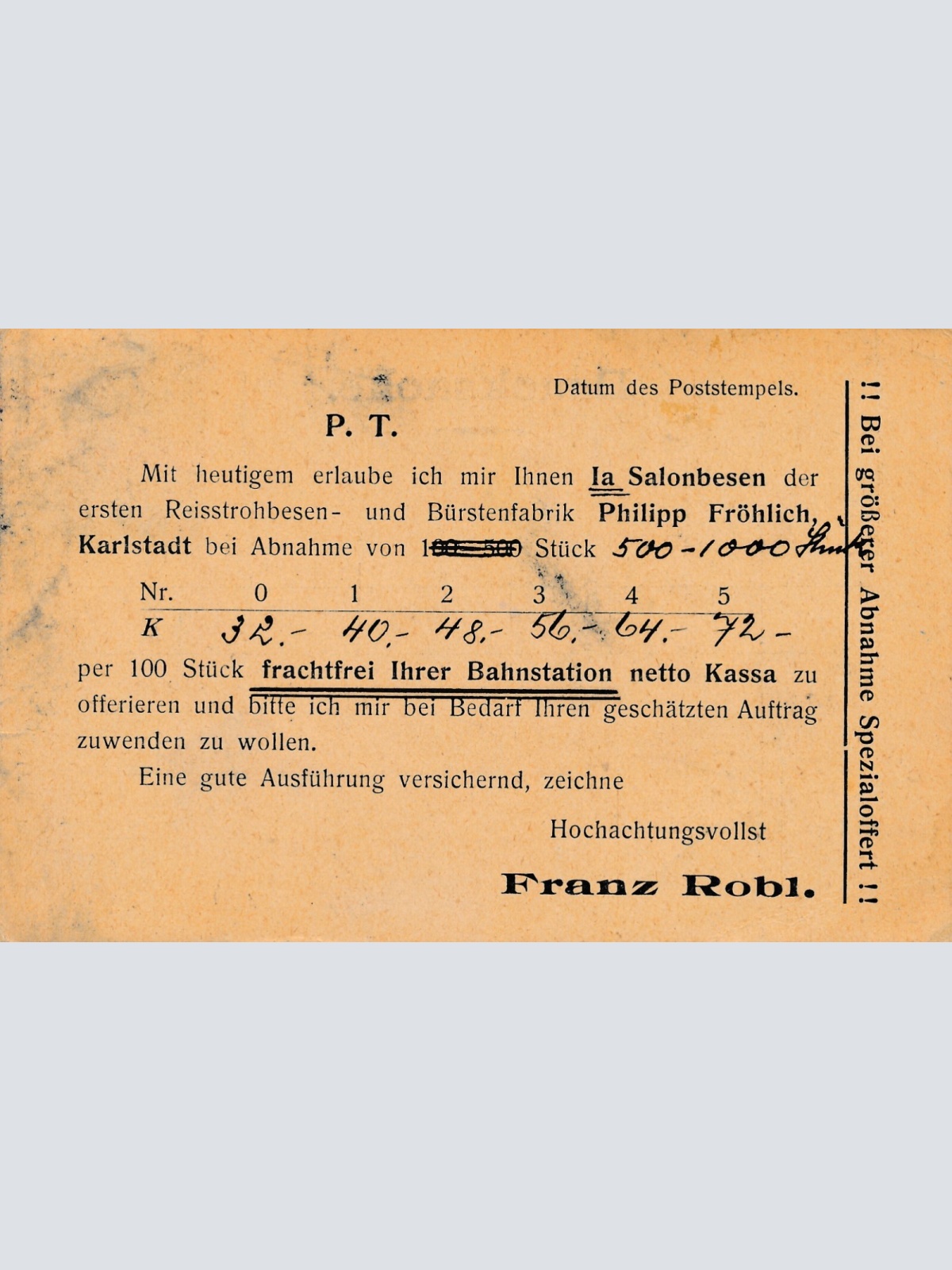 Geschäftspostkarte 1913 aus Linz Franz Robl Agentur (8950)