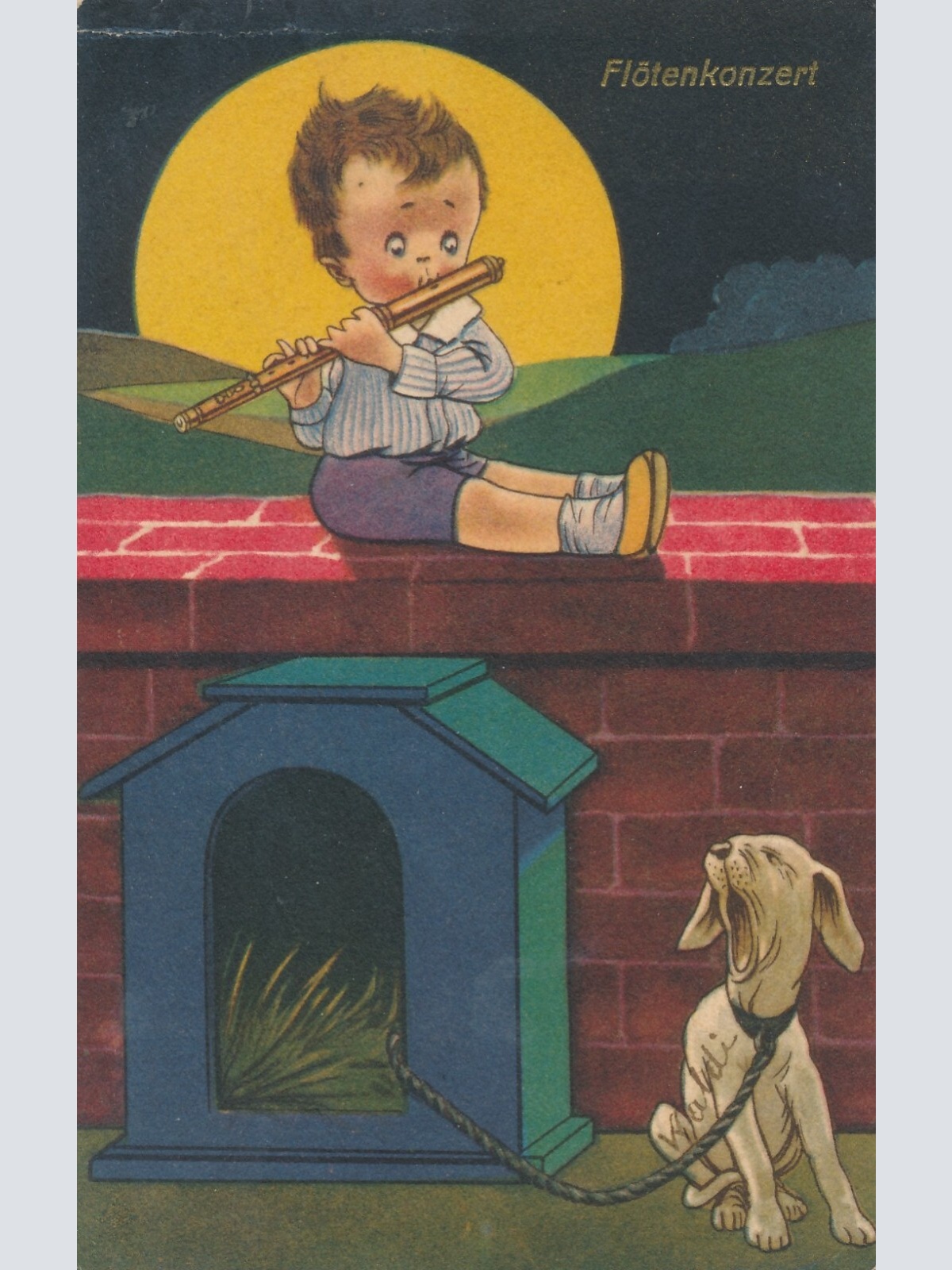 Motiv - Karte Kind mit Hund Flötenkonzert Ansichtskarte (8941)