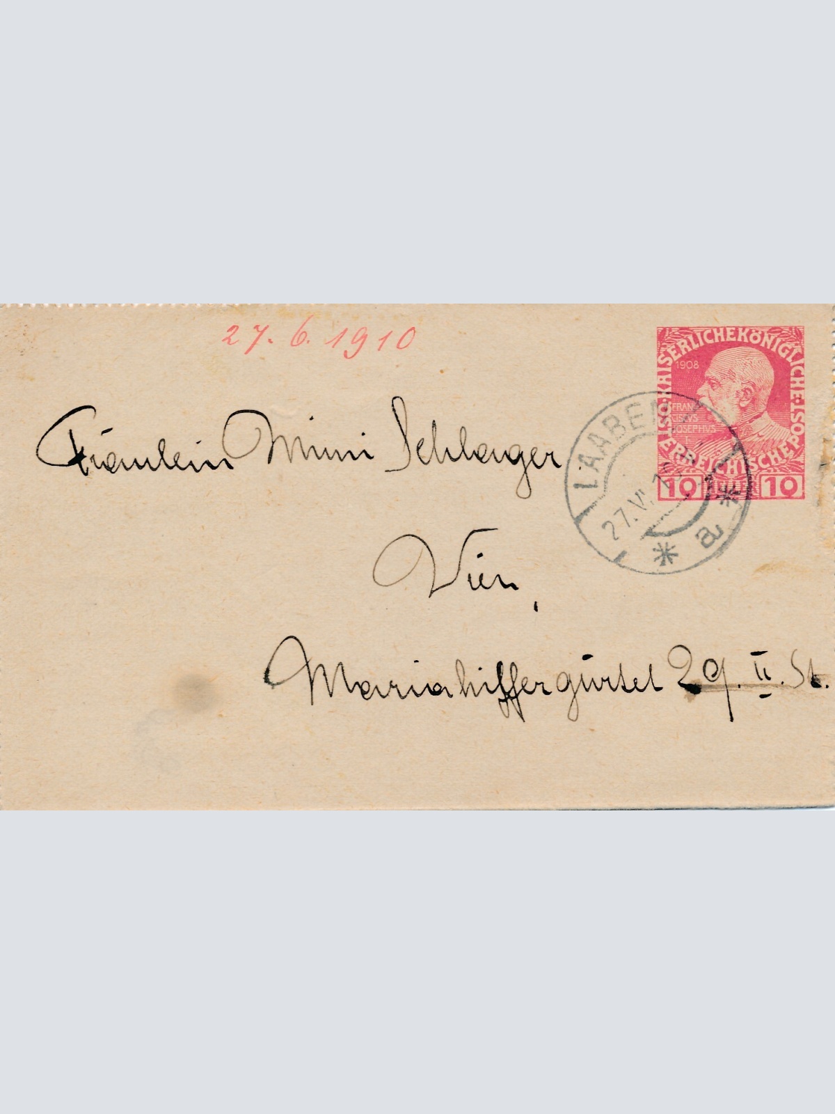 10 Heller Ganzsachen - Karten Brief 1910 aus Laaben (8947)