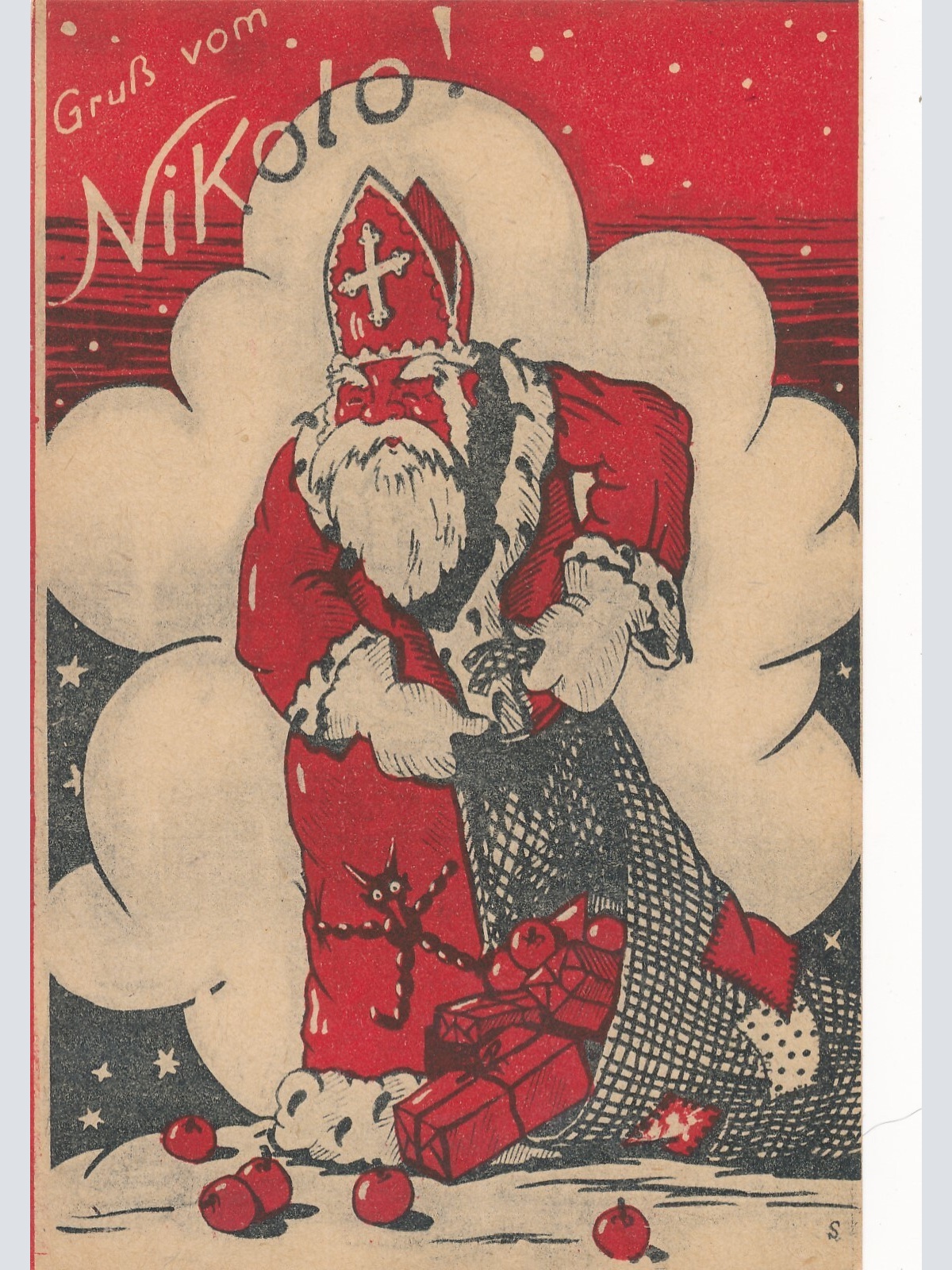 Motiv - Karte gruß vom Nikolaus am Geschenke ausleeren (7233)