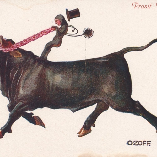 AK Prosit Neujahr mit Stier und Reiter von O Zoff (7198)