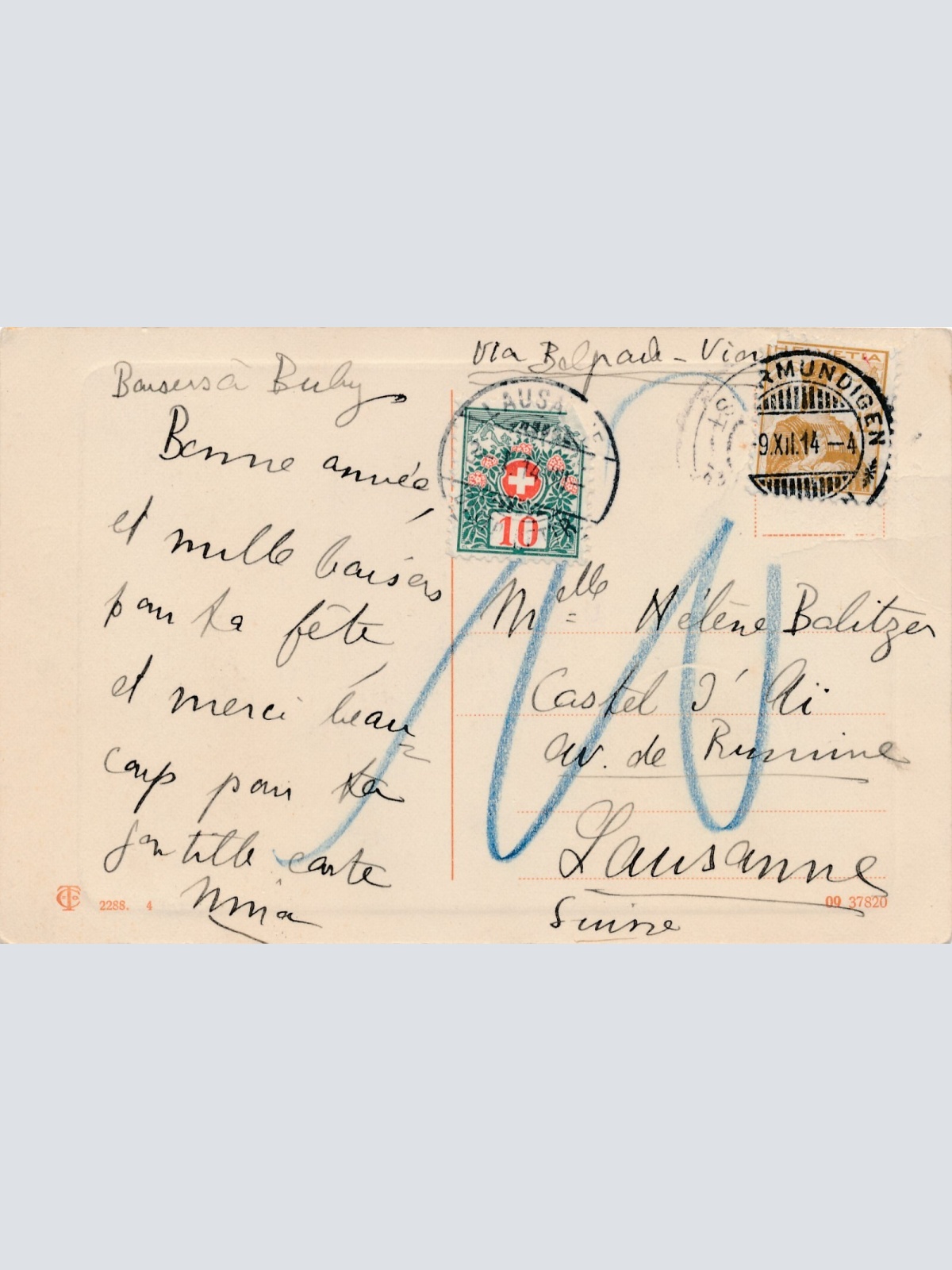 AK Prosit Neujahr zwei Frauen am Schlitten (7199)