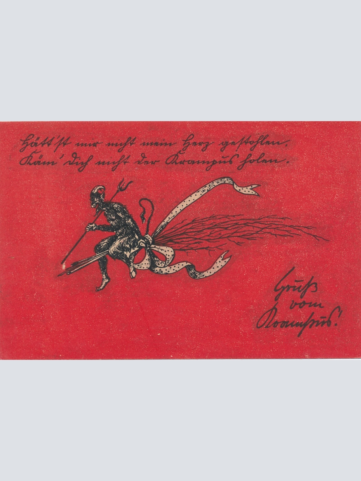 Motiv - Karte gruß vom Krampus Krampus auf Rute (7222)