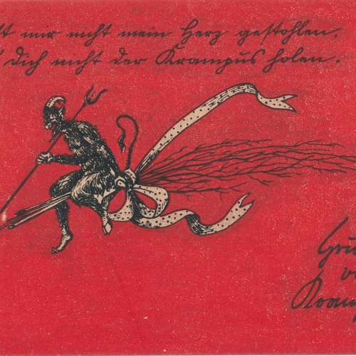 Motiv - Karte gruß vom Krampus Krampus auf Rute (7222)