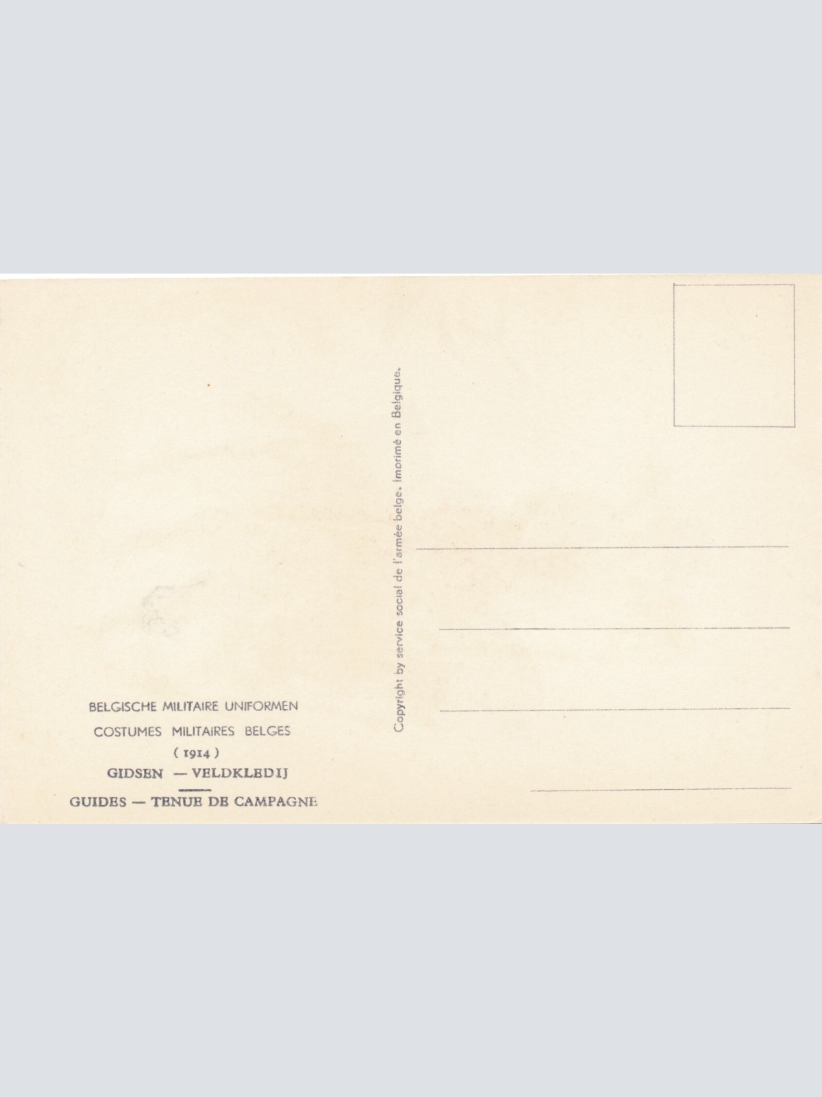 AK Uniform Belgien 1914 Gidsen Veldkledij Ansichtskarte (8735)
