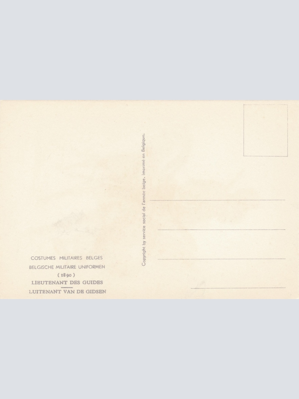 AK Uniform Belgien 1890 Lietnant des Guides Ansichtskarte (8736)