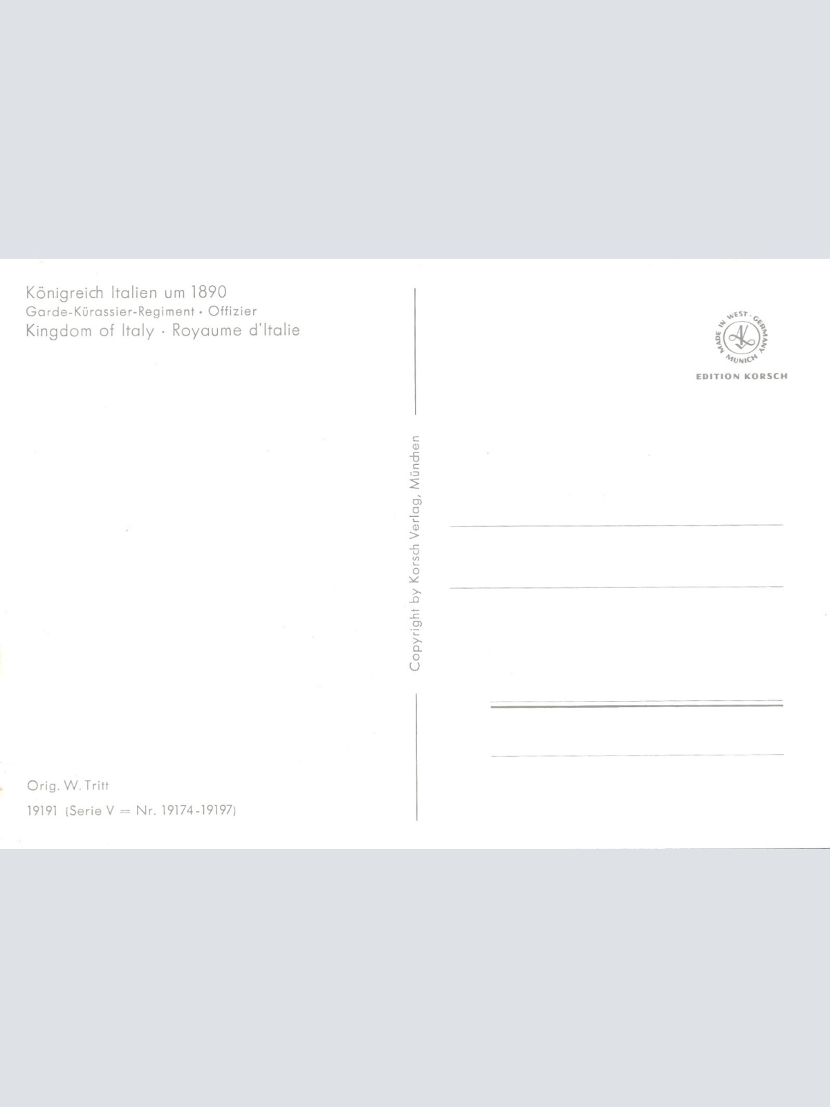 AK Uniform Kaiserr. Italien 1890 Garde Kürassier Offizier Ansichtskarte (8727)