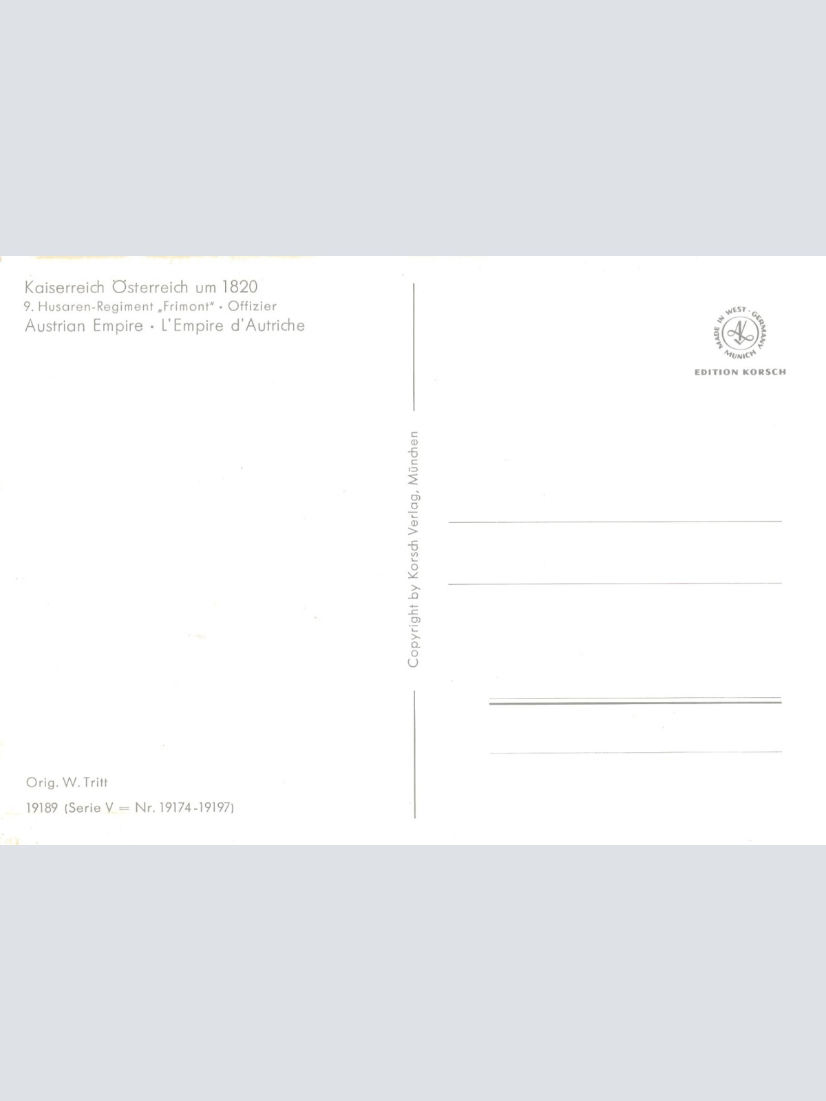 AK Uniform Kaiserr. Österr 1820 Husaren Frimont Offizier Ansichtskarte (8719)