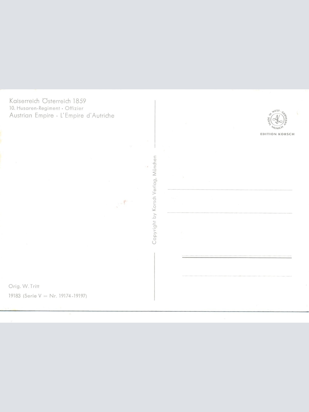 AK Uniform Kaiserr. Österr 1859 Husaren reg. Offizier Ansichtskarte (8720)