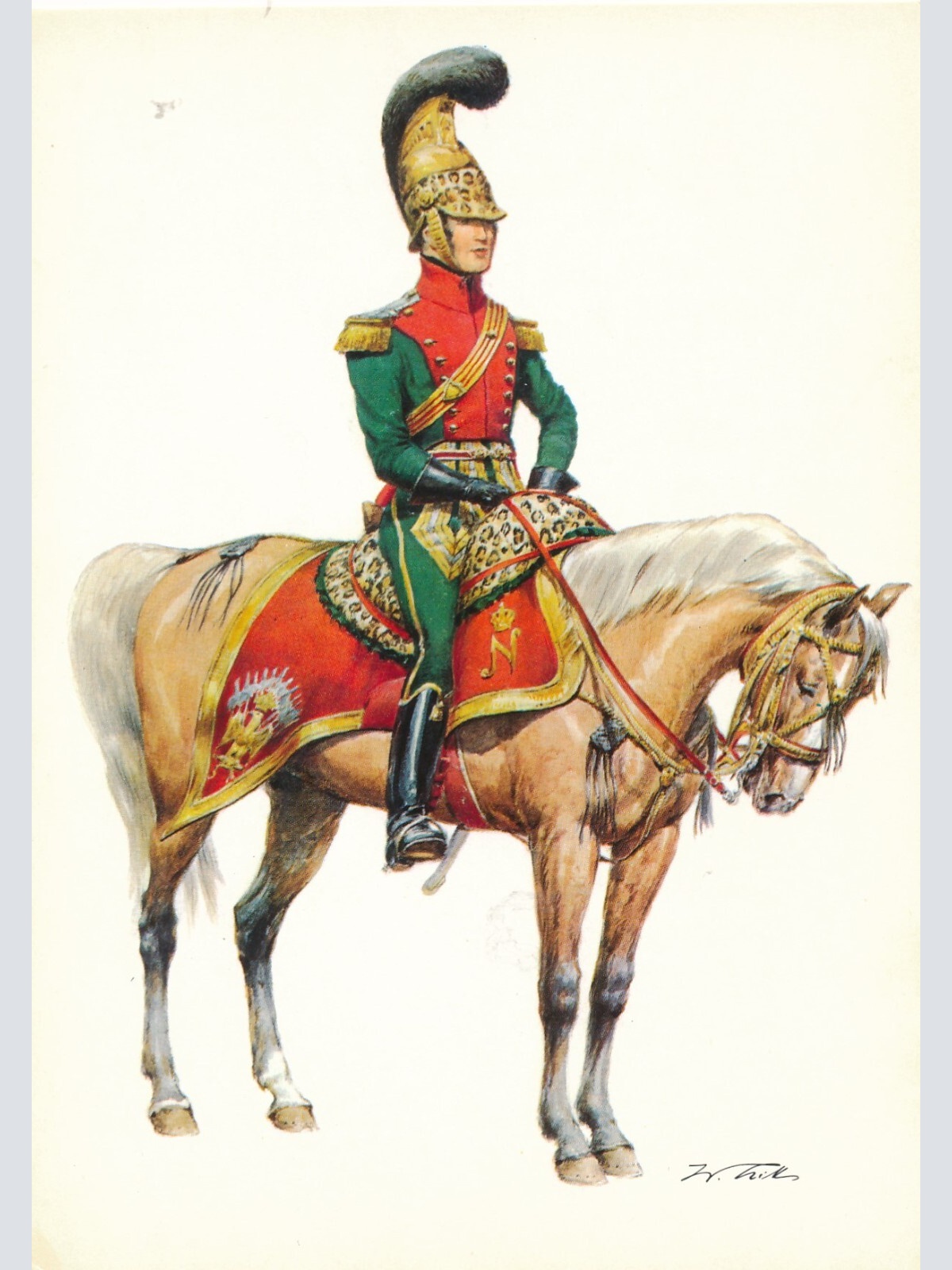 AK Uniform Kaiserr. Frankreich 1811 Chevauleger Major Ansichtskarte (8723)