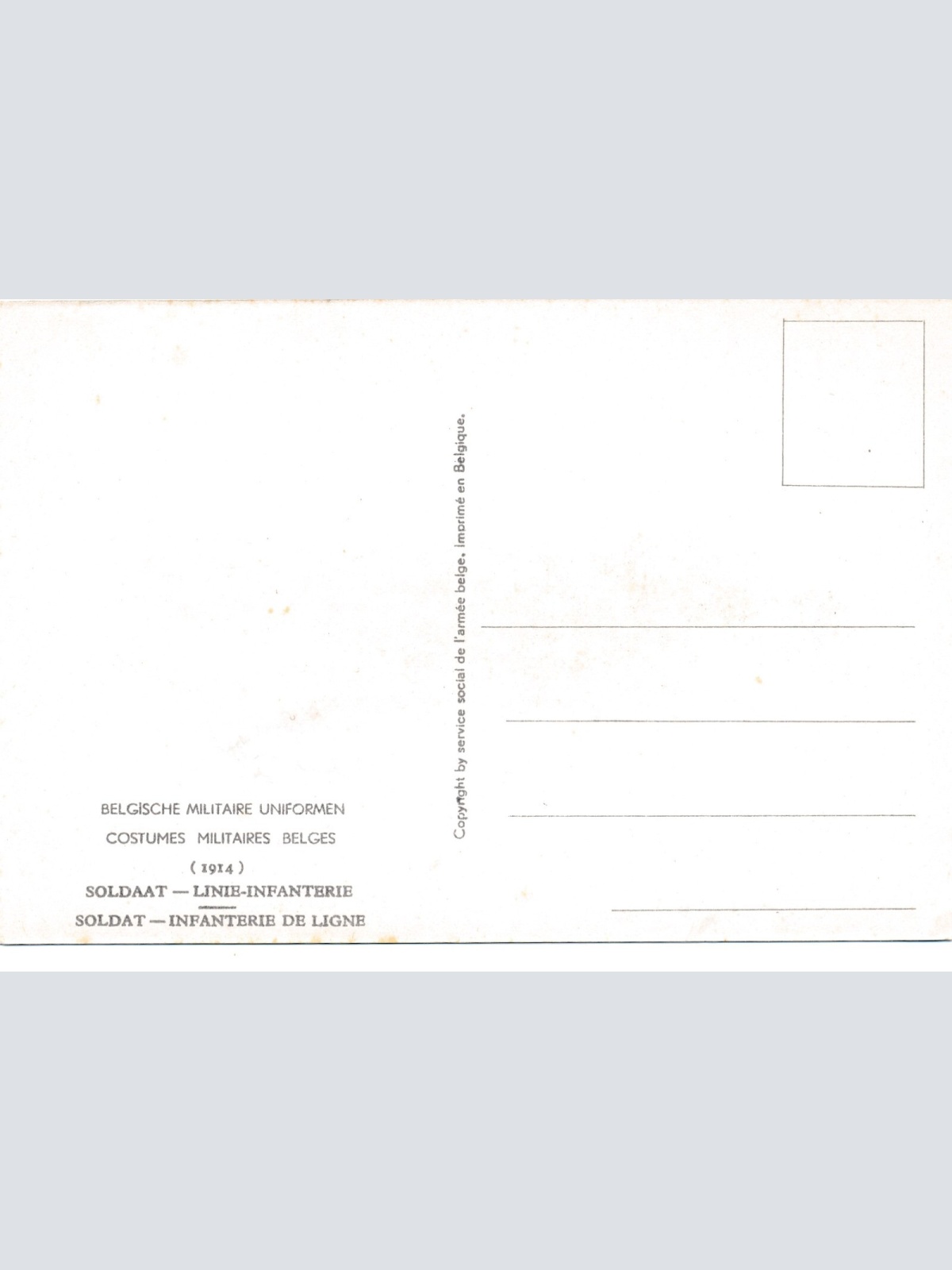 AK Uniform Belgien 1914 Soldaat Linie Infanterie Ansichtskarte (8740)