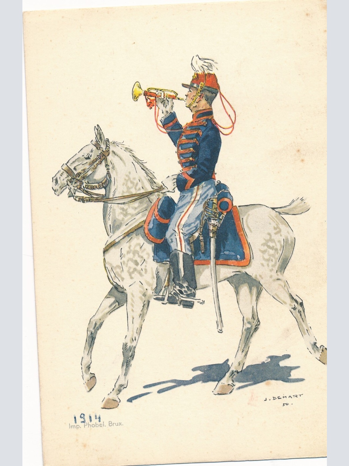 AK Uniform Belgien 1914 Chasseurs a Cheval Trompette Ansichtskarte (8756)