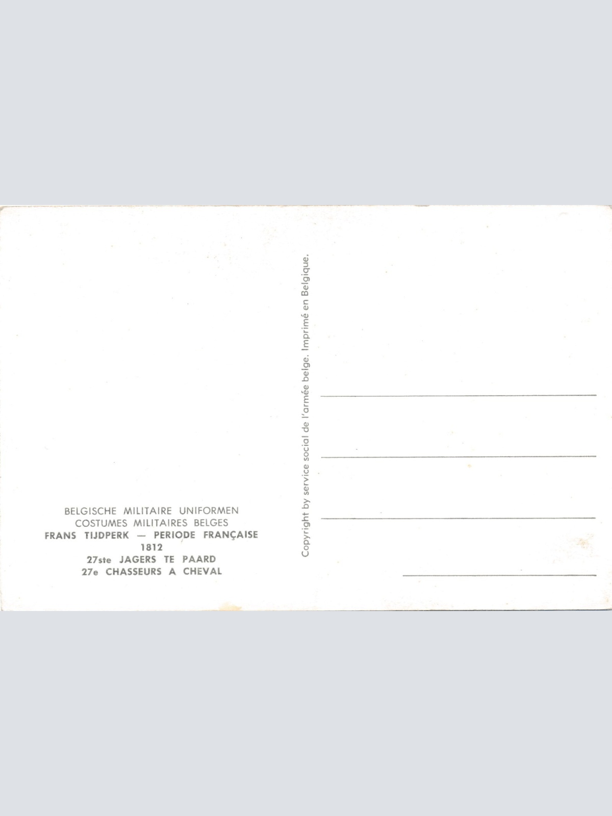 AK Uniform Belgien 1812 Jagers te Paard Ansichtskarte (8757)