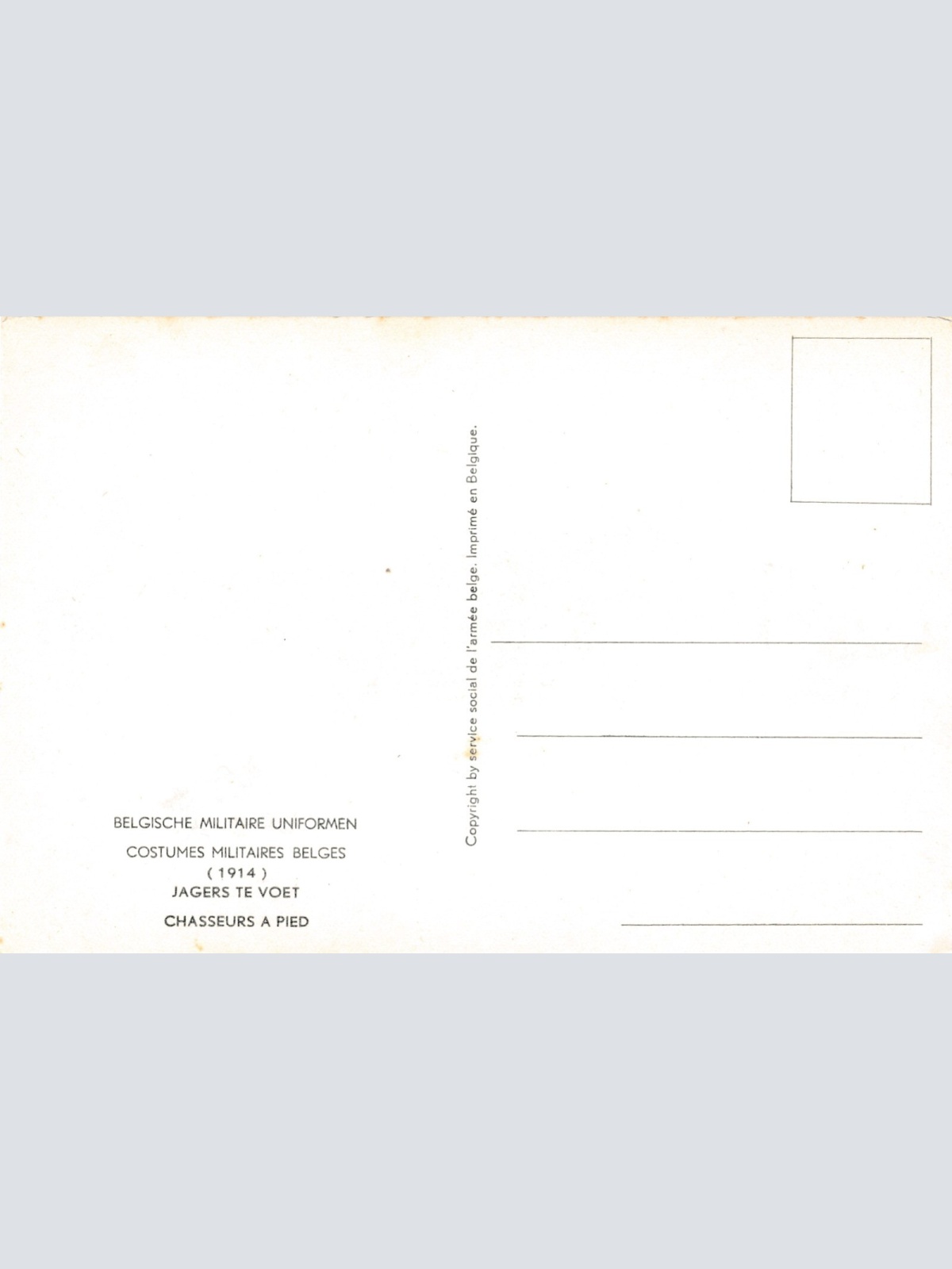AK Uniform Belgien 1914 Jagers te Voet Ansichtskarte (8742)