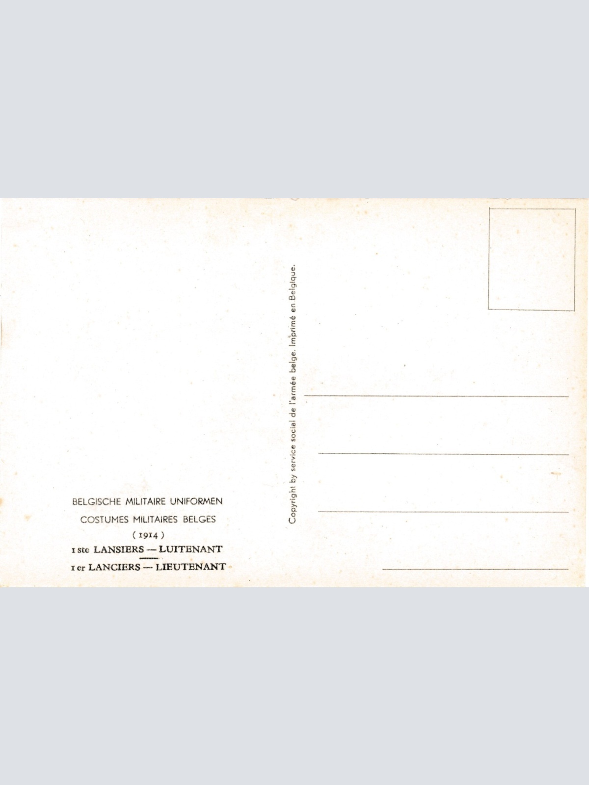 AK Uniform Belgien 1914 Lansiers Luitenant Ansichtskarte (8750)
