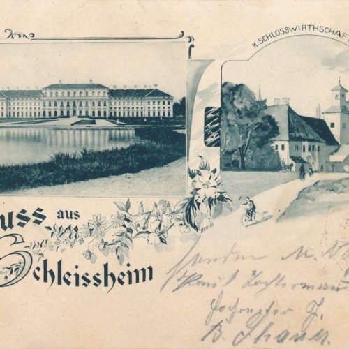 AK gruss aus Schleissheim mit K. Schlosswirtschaft Bayern (7275)