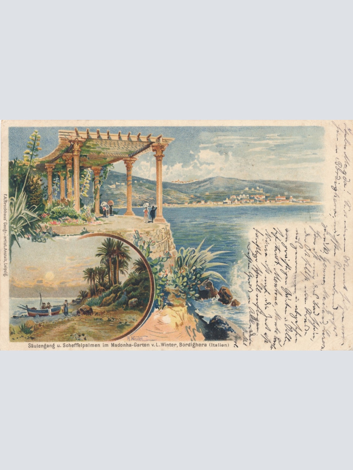 Litho - Karte aus Bordighera Madonna Garten Italien Ansichtskarte (9087)