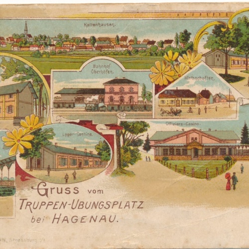 Litho - Karte gruss vom Truppen Übungsplatz bei Hagenau (9126)