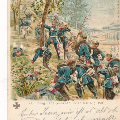 Litho - Karte erstürmung der Speicherer höhe mit Soldaten (9124)