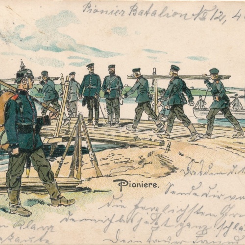 Litho - Karte Pioniere beim Brückenbau (9123)