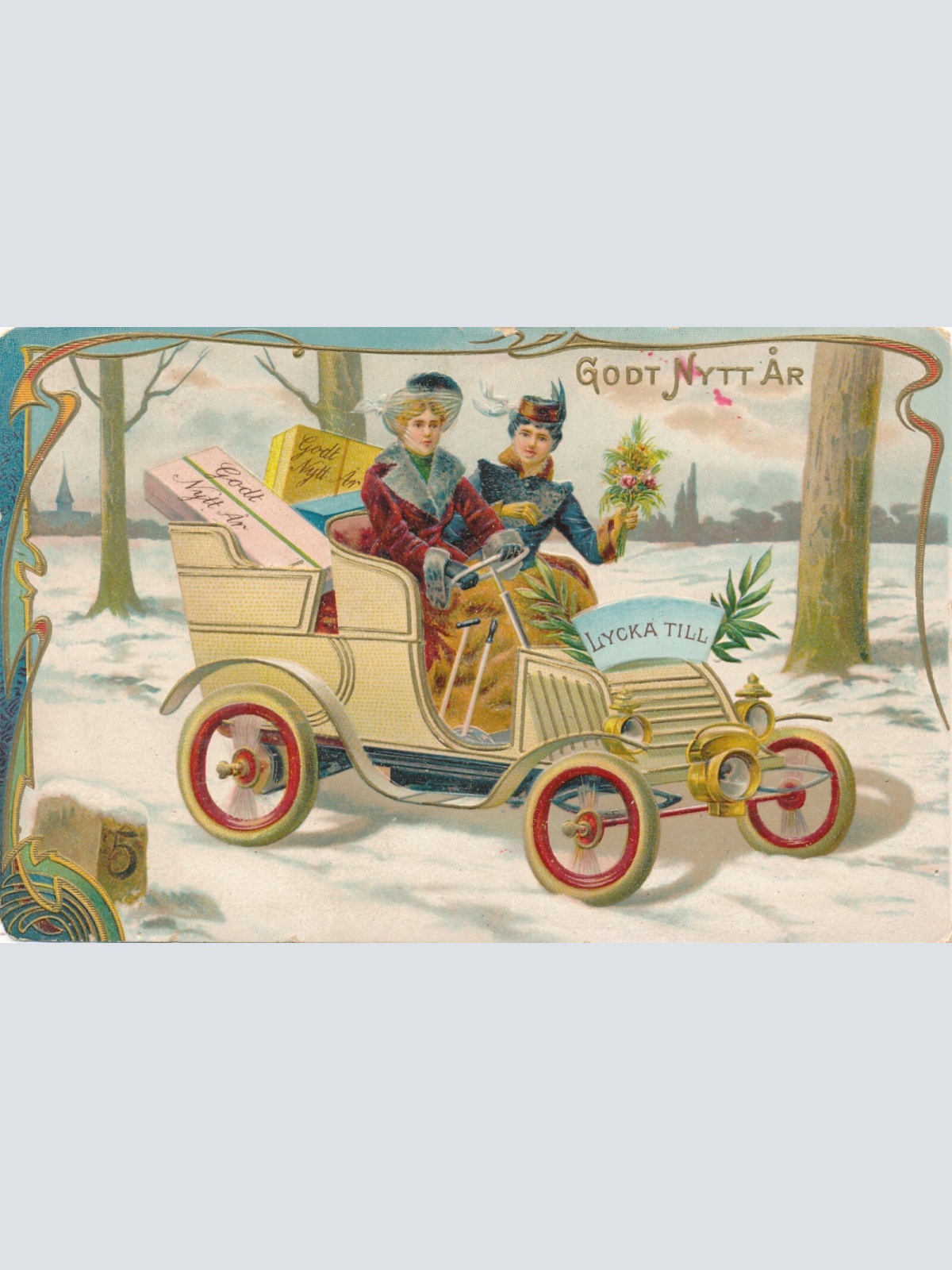 Präge - Motiv - Karte Godt Nyttar Lycka Till frohes neues Jahr (9120)