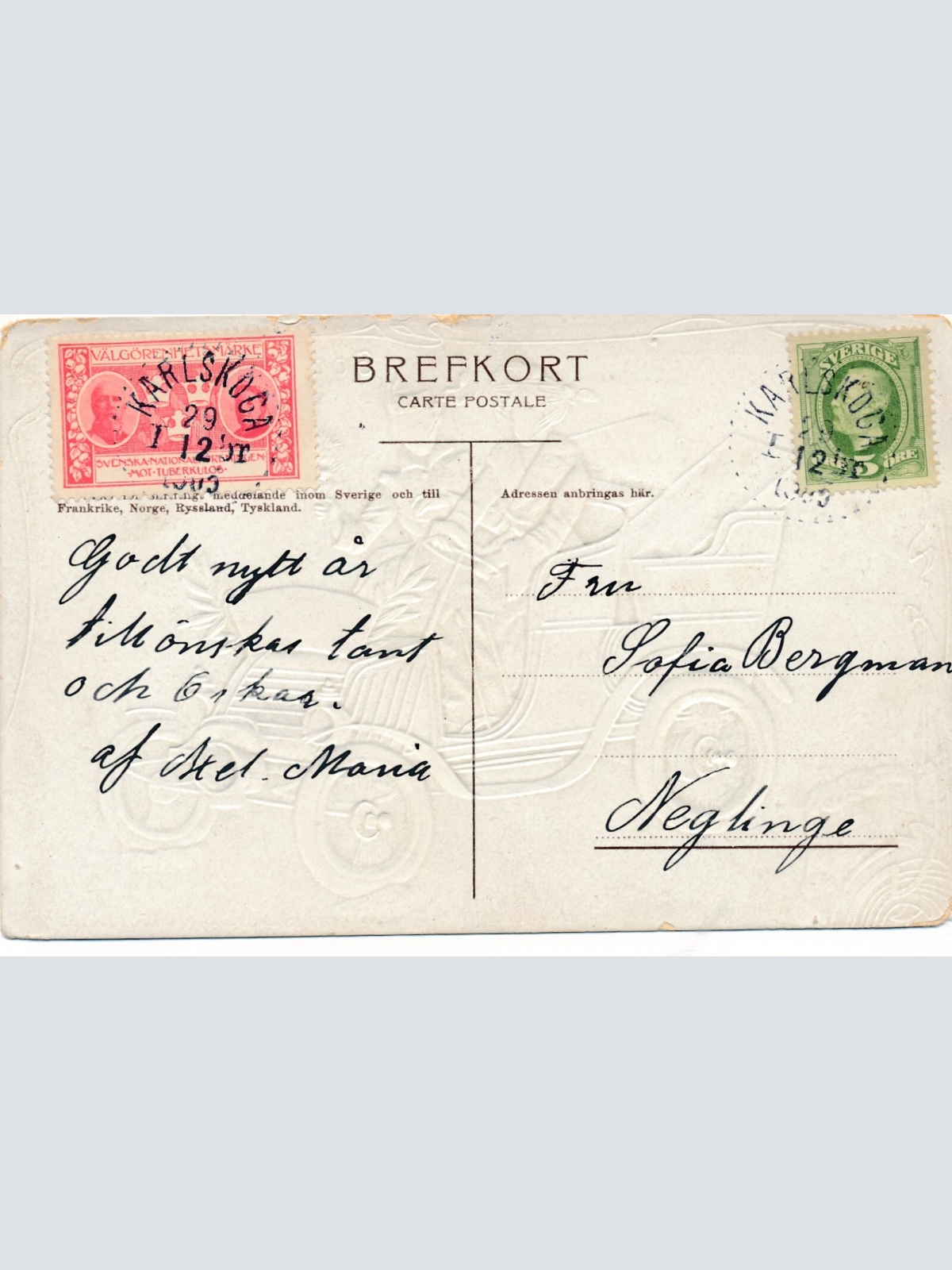 Präge - Motiv - Karte Godt Nyttar Lycka Till frohes neues Jahr (9120)