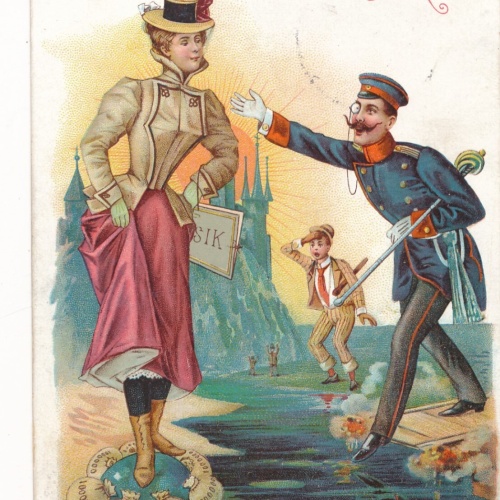 Litho - Motiv - Karte die Jagt nach dem Glück Soldat mit Frau (9122)