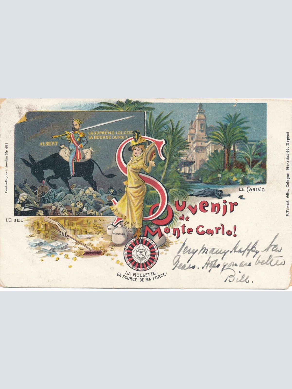 Litho - Karte gruss aus Monte Carlo Monaco Le Casino Ansichtskarte (9325)