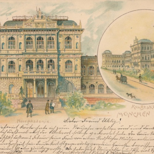 Litho - Karte gruss aus München Kunstakademie Bayern Ansichtskarte (9339)