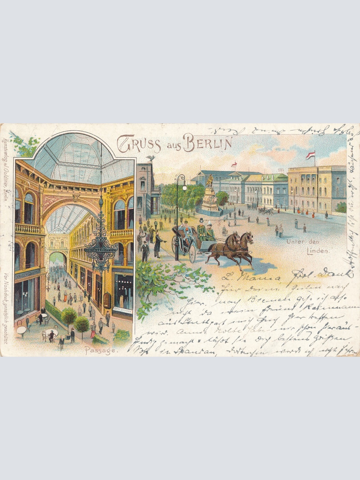 Litho - Karte gruss aus Berlin unter den Linden Ansichtskarte (9347)