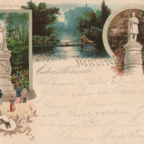 Litho - Karte gruss aus Berlin mit Königin Luise Denkmal Ansichtskarte (9349)