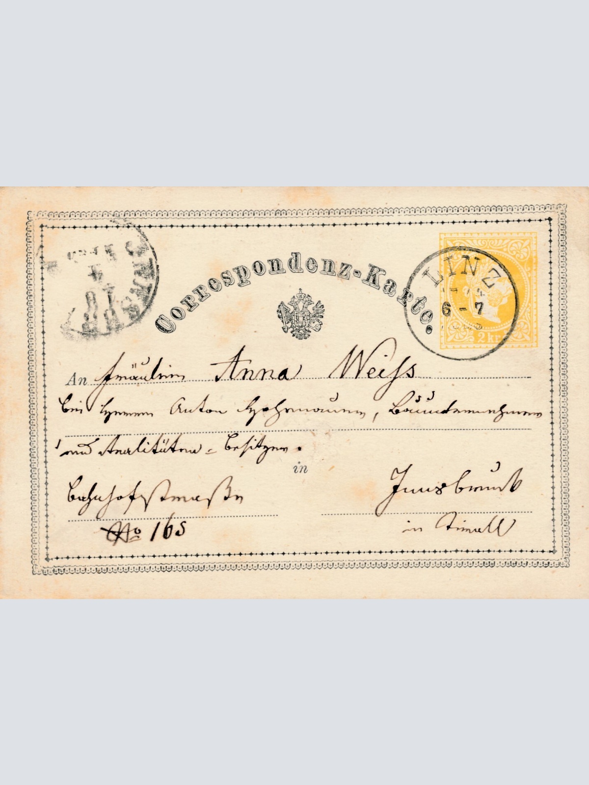 2 Kreuzer Ganzsachen - Karte 1871 aus Linz (9983)