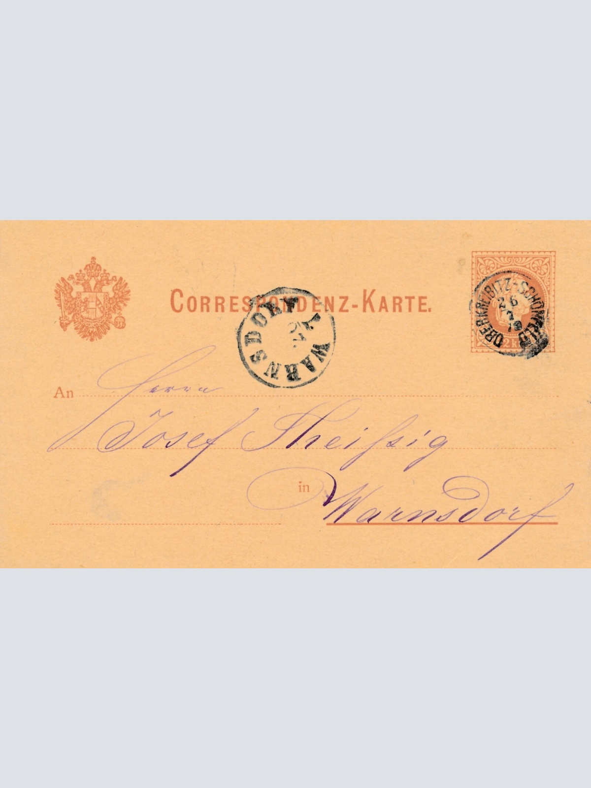 2 Kreuzer Ganzsachen - Karte 1879 aus Oberkreibitz - Schönfeld (9988)