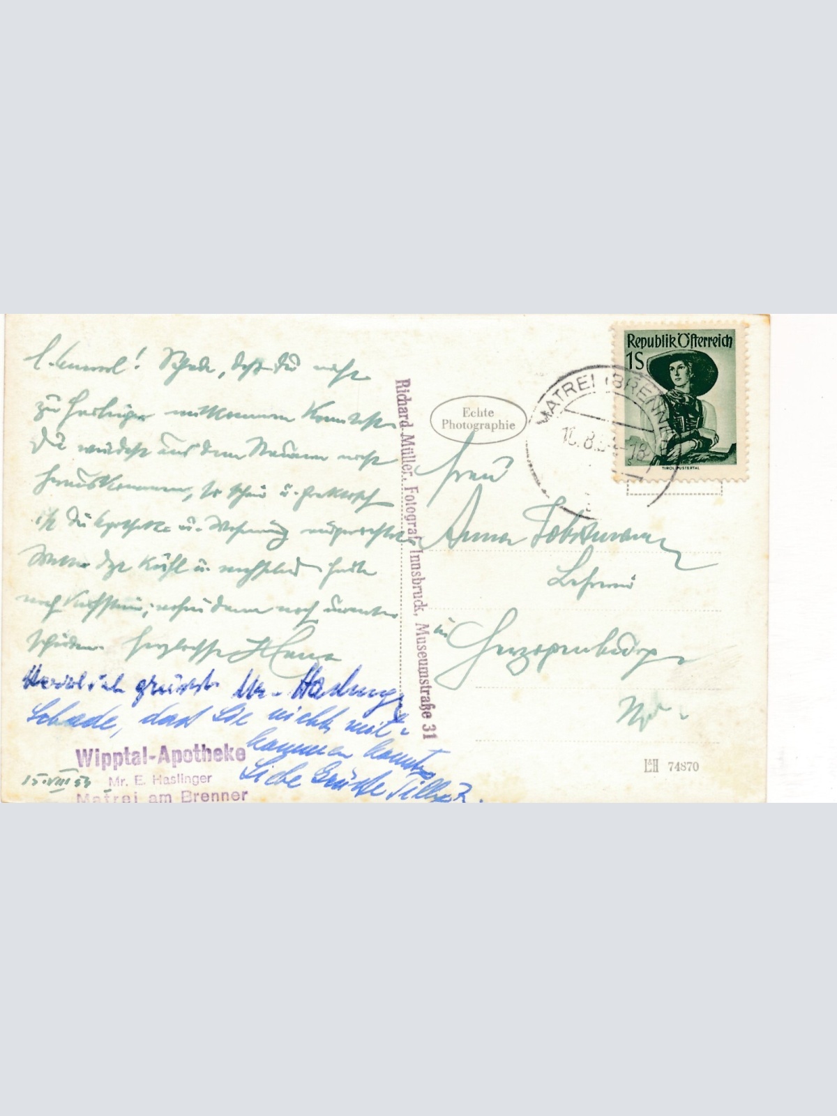 AK aus Matrei am Brenner mit Apotheke Tirol Ansichtskarte (9709)