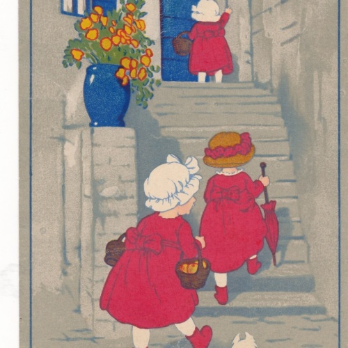 Motiv - Karte Ob sie Zuhause ist ? drei Mädchen Ansichtskarte (10200)