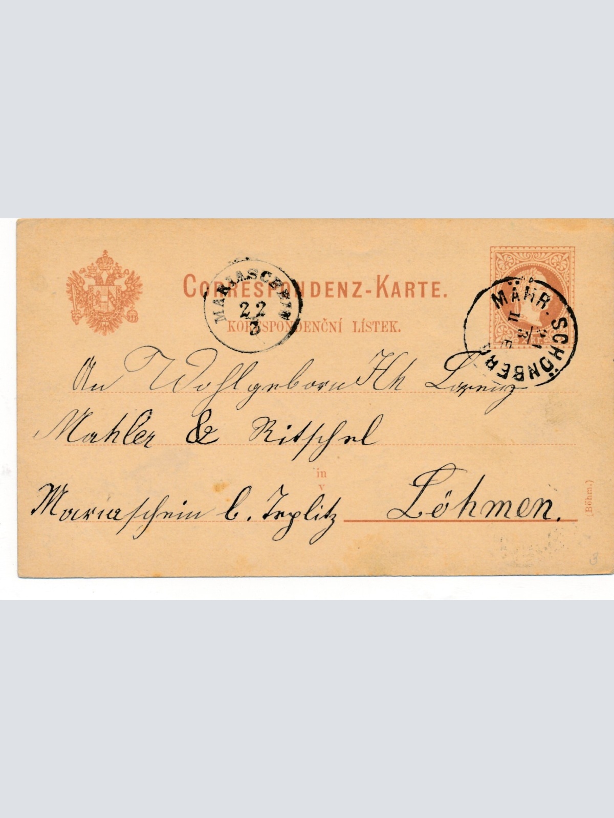 2 Kreuzer - Ganzsachen - Karte aus Mähr Schönberg (10185)