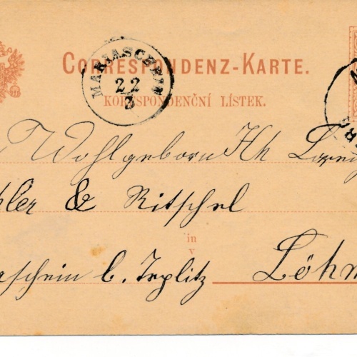 2 Kreuzer - Ganzsachen - Karte aus Mähr Schönberg (10185)