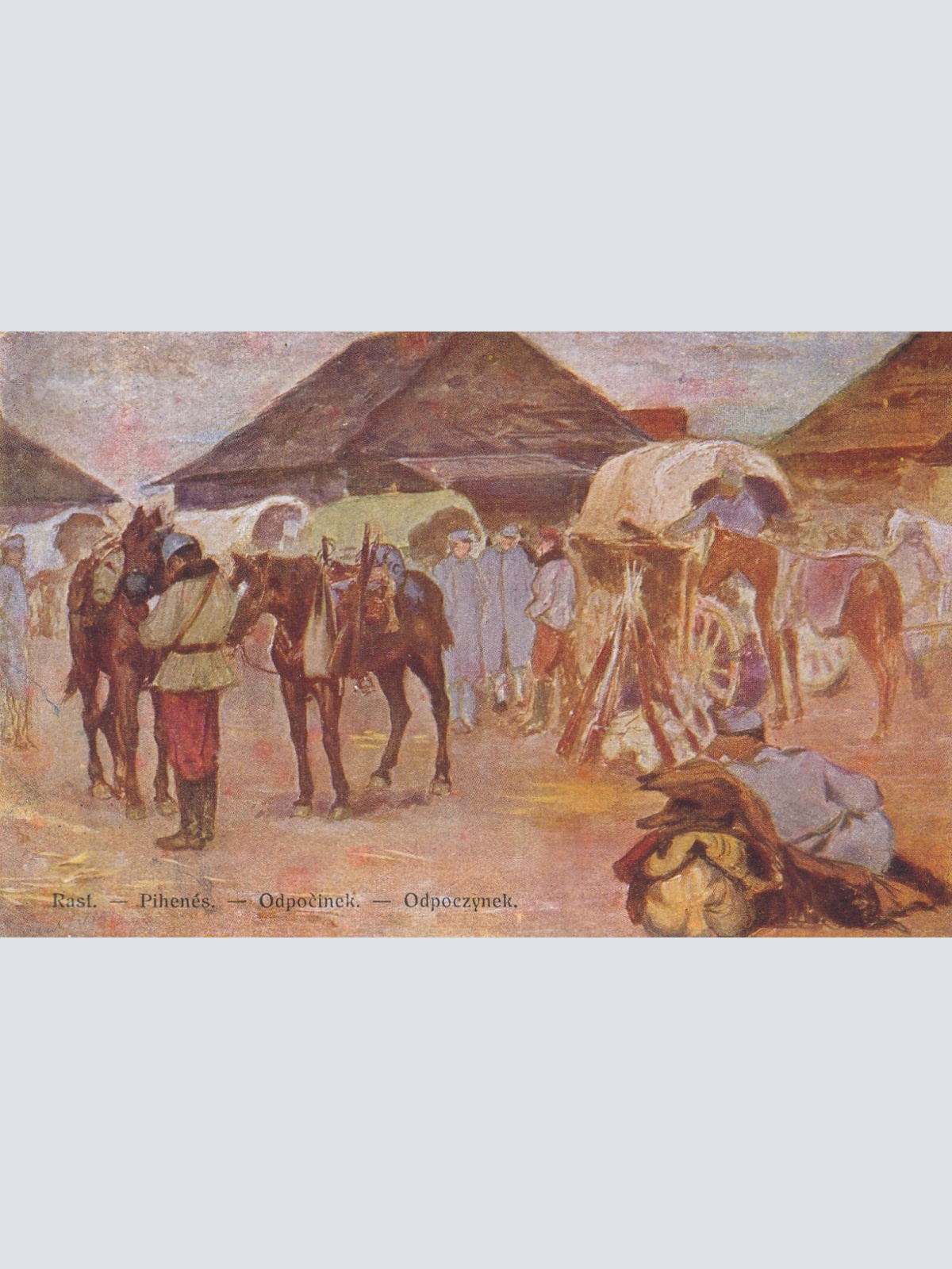 AK Rast Soldaten bei der Rast mit Pferden (10249)