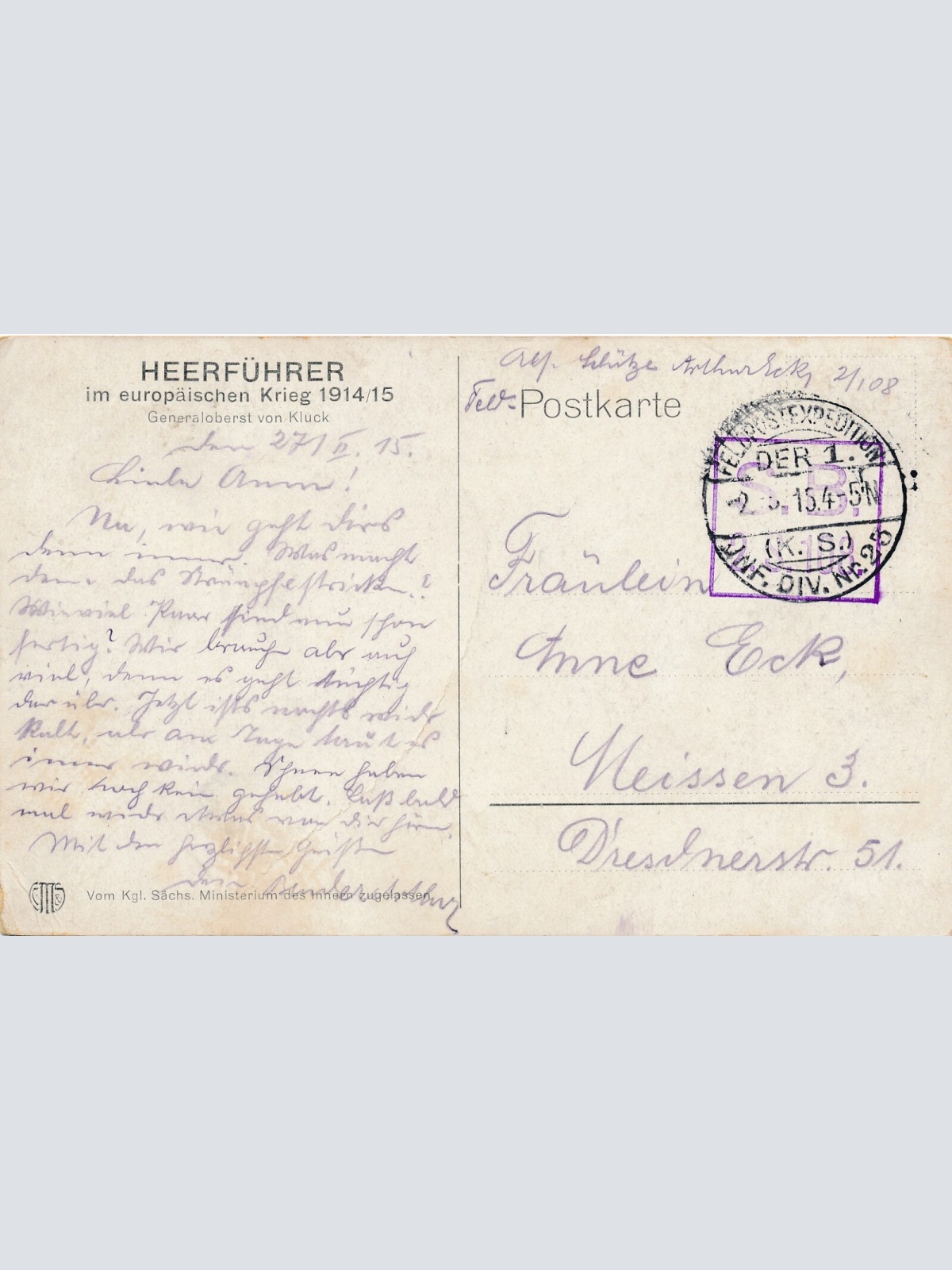 AK vom Heerführer Generaloberst von Kluck (10233)